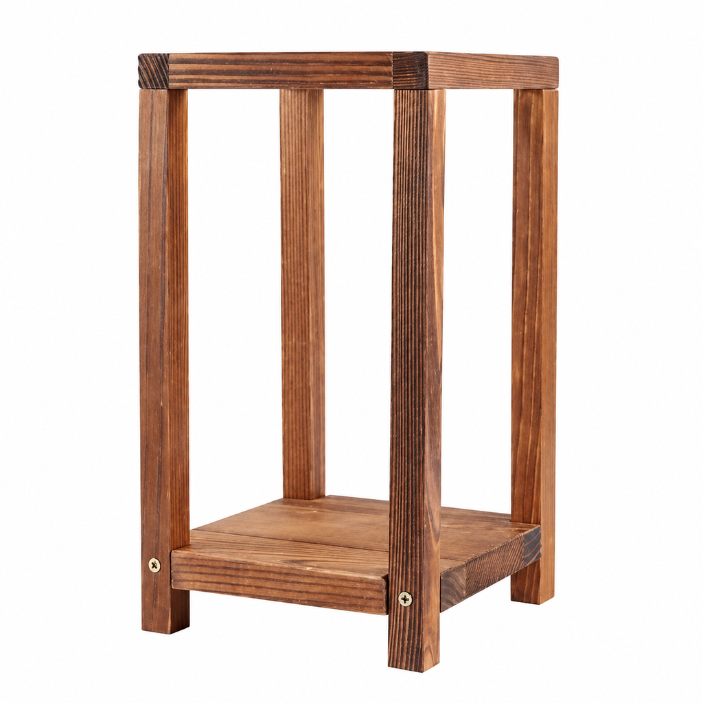 Wooden side table with a white background