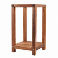 Wooden side table with a white background